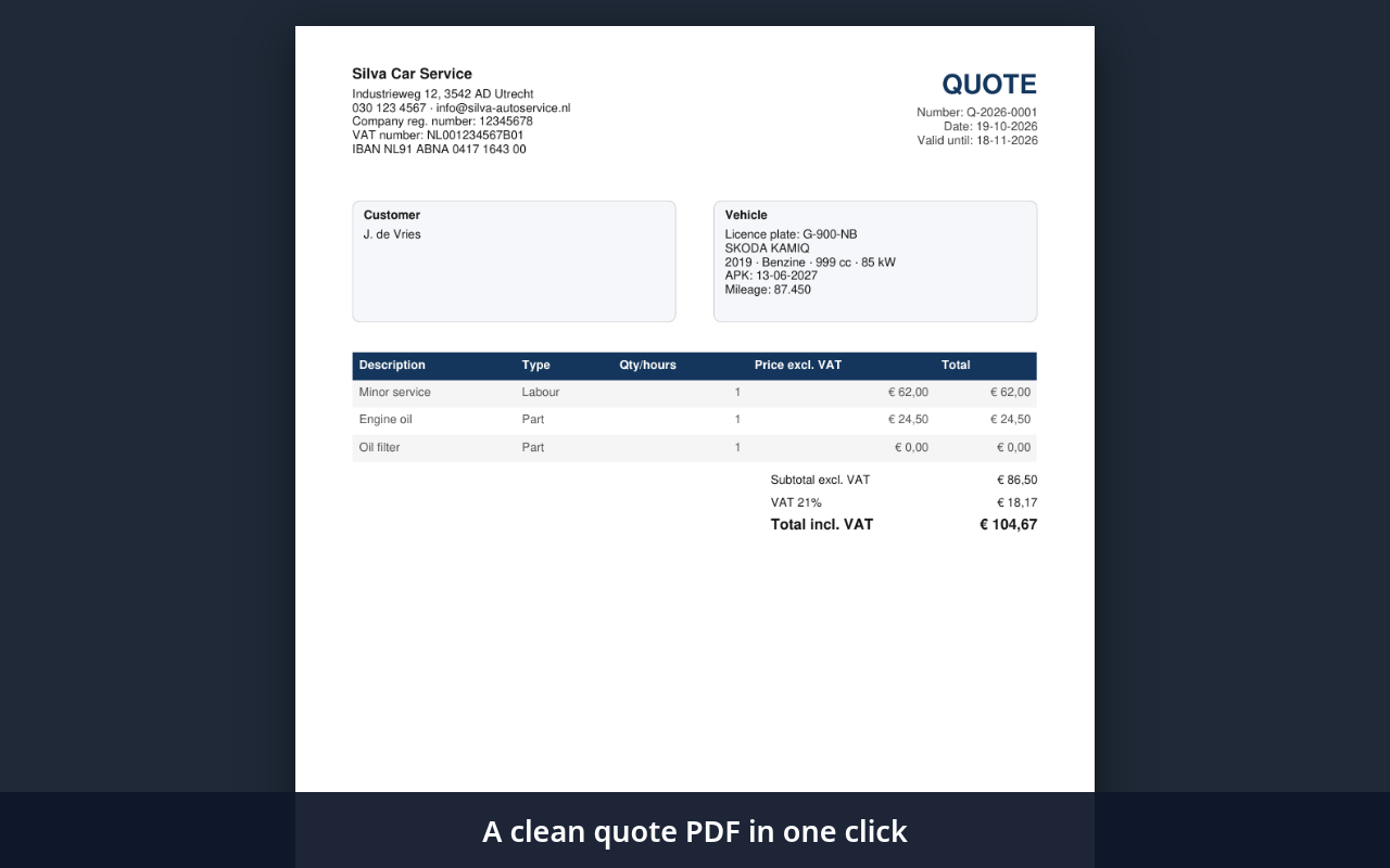 PlateQuote screenshot