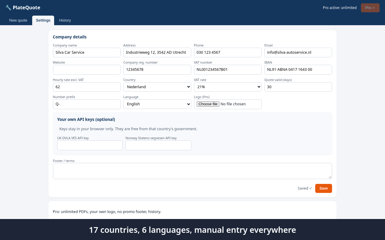 PlateQuote screenshot